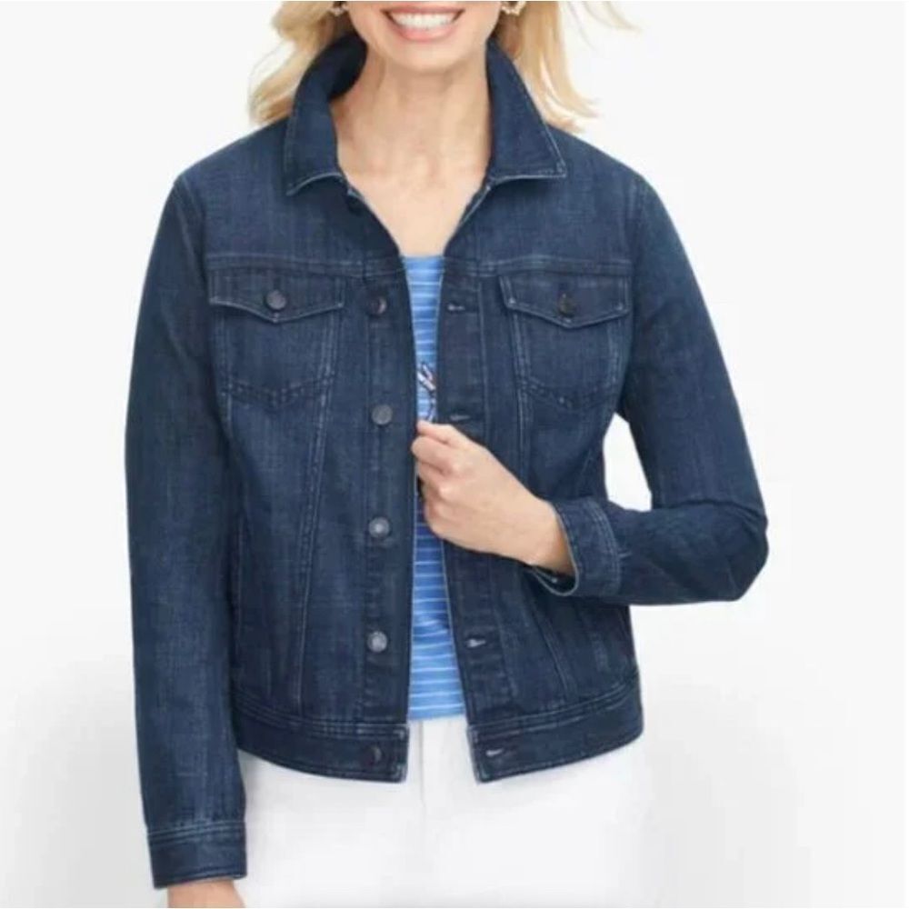 Talbots classic jean jacket dark wash size small/petite